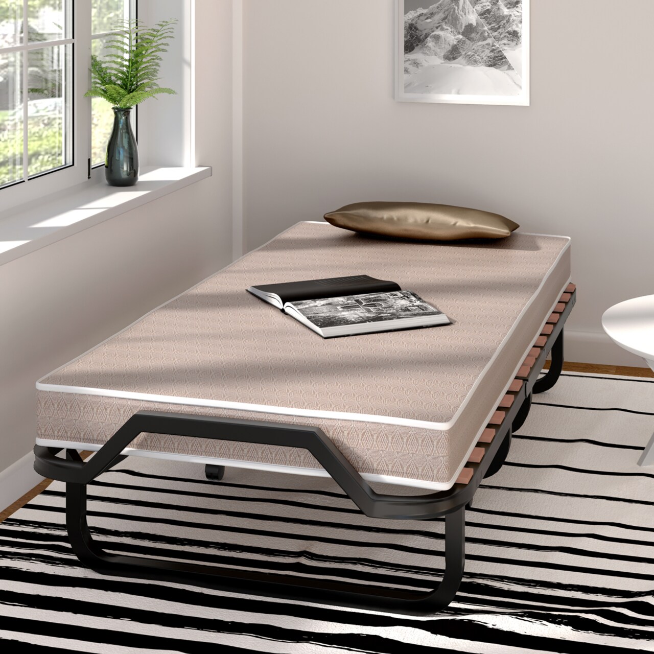 Costway Folding Bed Rollaway Guest Bed w/ Memory Foam Sturdy Metal Frame & Foam Mattress Living Room Guest Room Office Made in Italy
